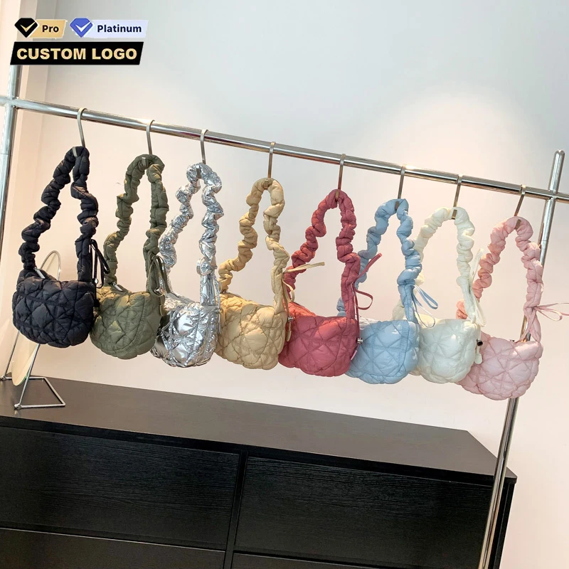 8 Colors Available Cotton Padded Puffy Bags Exquisite Quilted Tote Bag Ladies Shoulder Puffer Bag Bolsas