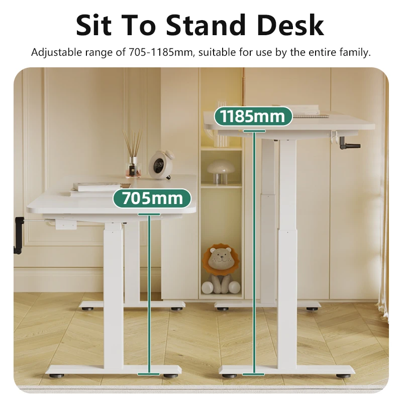 Manual Sit To Stand Office Metal Gaming Desk Strong Adjustable Height Lift Modern Up Wooden Computer Study Table For Adult