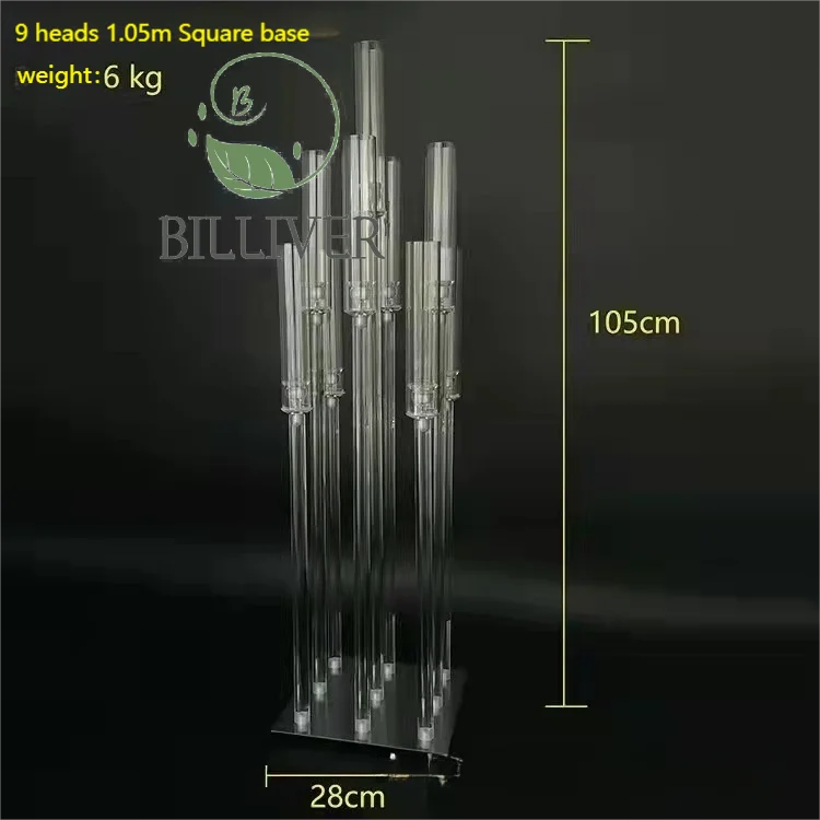 9 Arm candlestick acrylic sheet transparent candle crystal road leading hall layout flowers wedding decoration table centerpiece