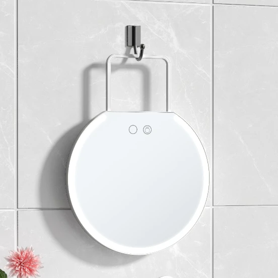 2023 New Arrivals Round Tabletop Makeup Mirror with Folding Stand Portable Travel LED Hanging Wall Mirror with lights
