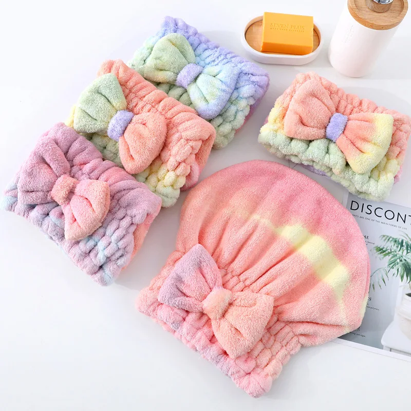 Rainbow Head Towel for Girls Women Ladies Kids Microfiber Hair Drying Towel Hair Dry Wrap Soft Bath Shower hat