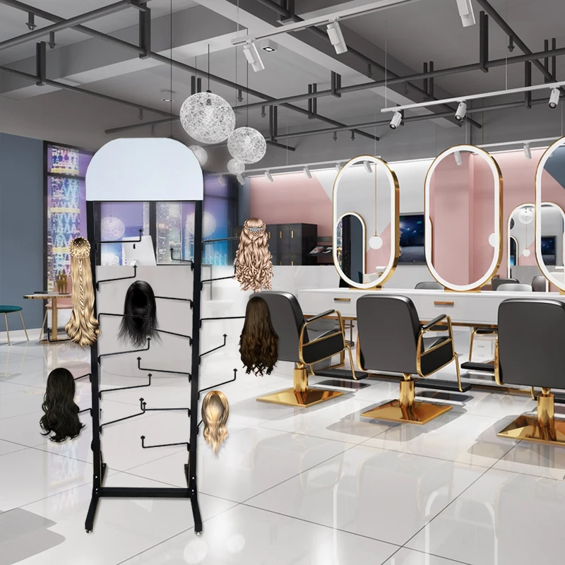 Hot Selling Multi-layer Metal Black Wig Display Stand with Hooks for Wig Stores, Braiding Hair Rack
