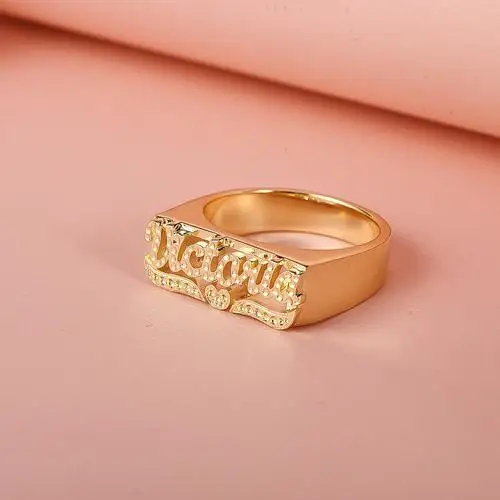 Duoying OEM Custom Heart Carved Name Ring Gold Plated ring