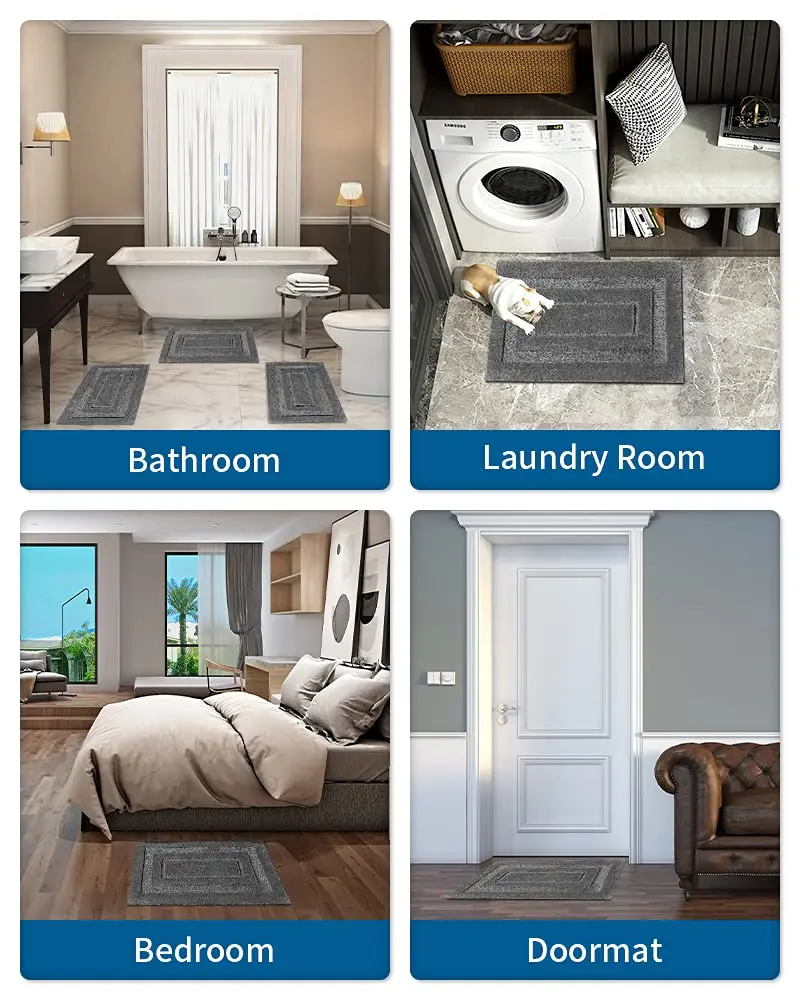 Grey Bathroom Rug Mat Microfiber Soft Bath Mats for Bathroom Non-Slip Bath Mats Machine Wash Dry