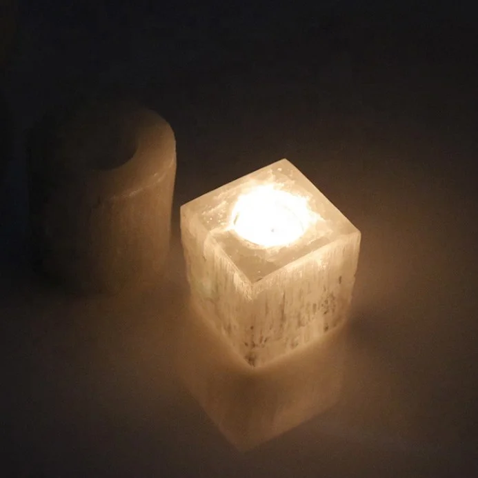 Wholesale Natural Carved Selenite Crystal Lamp Selenite Crystal Candle Holder