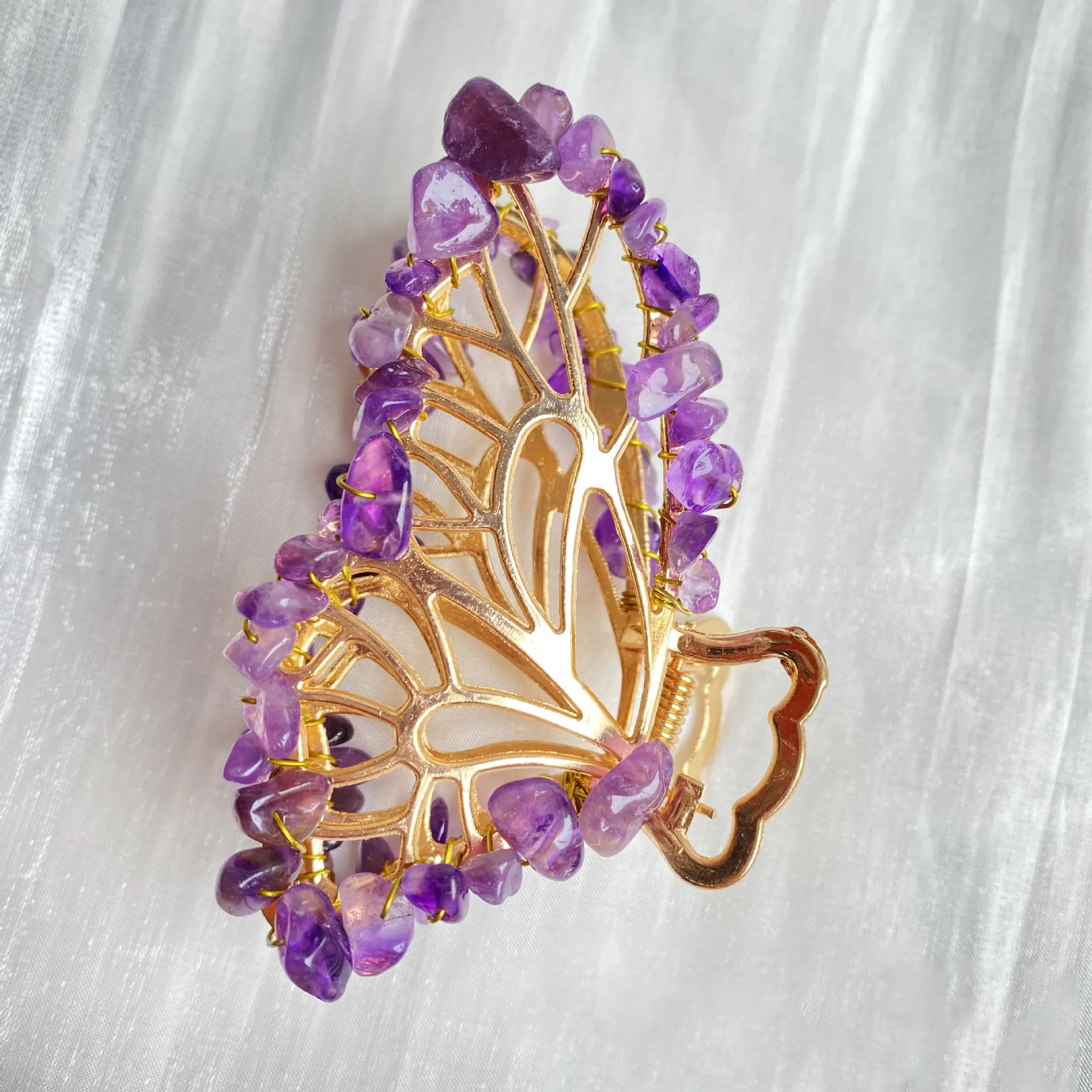 Gold Metal Bling crystal Designer Large butterfly Hair Claw gemstone Beads Clamp Hair Clips Accessory For Women Girls