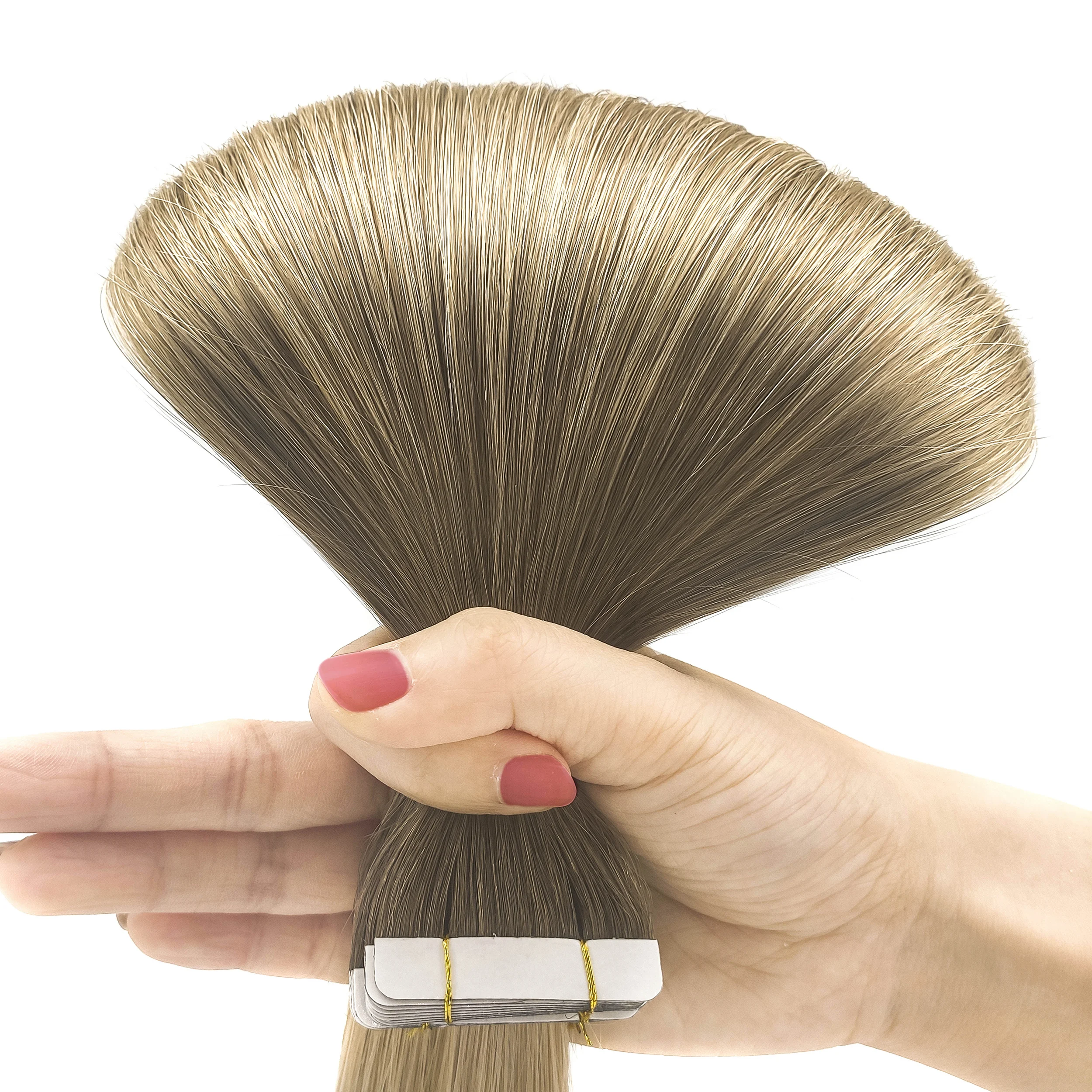 Wholesale Ombre Blonde Virgin Russian Hair Extensions Remy Invisible Keratin Double Drawn Pu Tape Hair Extension Human Hair