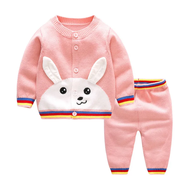 
two piece cartoon crochet knit kids sweaters winter fall baby sweater sets for girls 