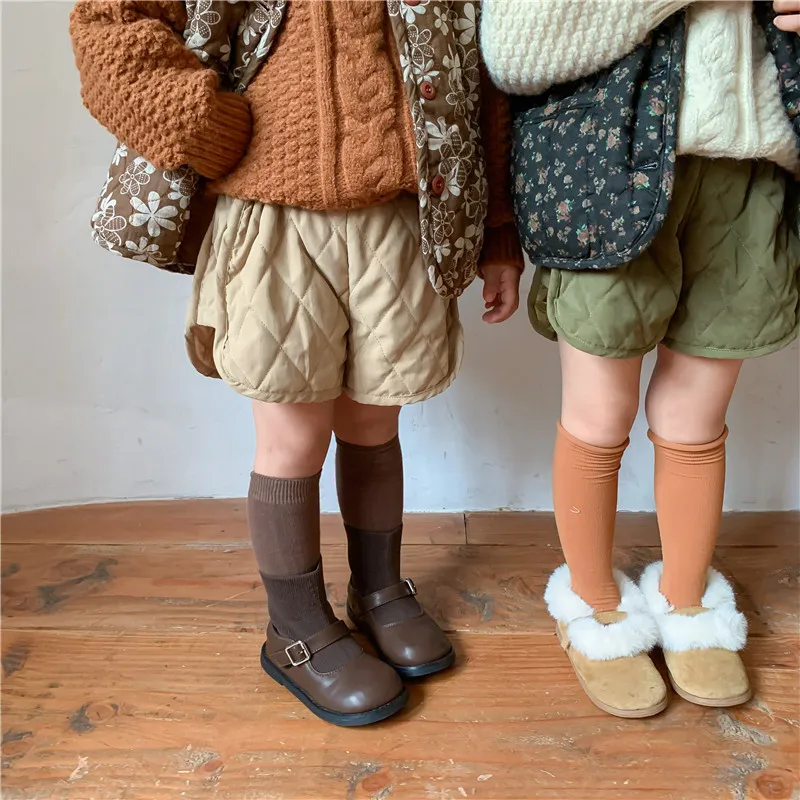 Shorts Girls Elastic Waist Plaid Pockets Winter Thicker Fashion Warm Korean Style Loose Boys Pants