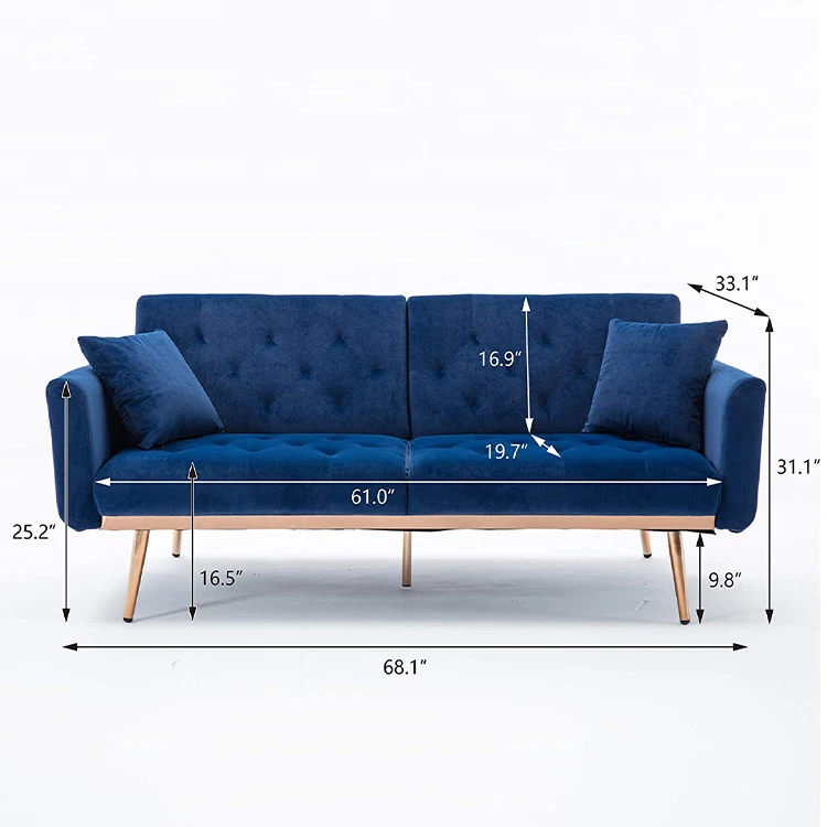 Velvet Sectional Blue Fabric Living Room Sectional Sleeper 3 Seater Soft Living Room Sofa Modern Set Wood Leg Home Furniture