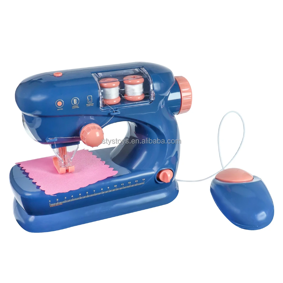 Girls Indoor Role Play Mini Sewing Machine Lights and Music Sewing Machine Toy Sewing Kit with Ruler and Needle
