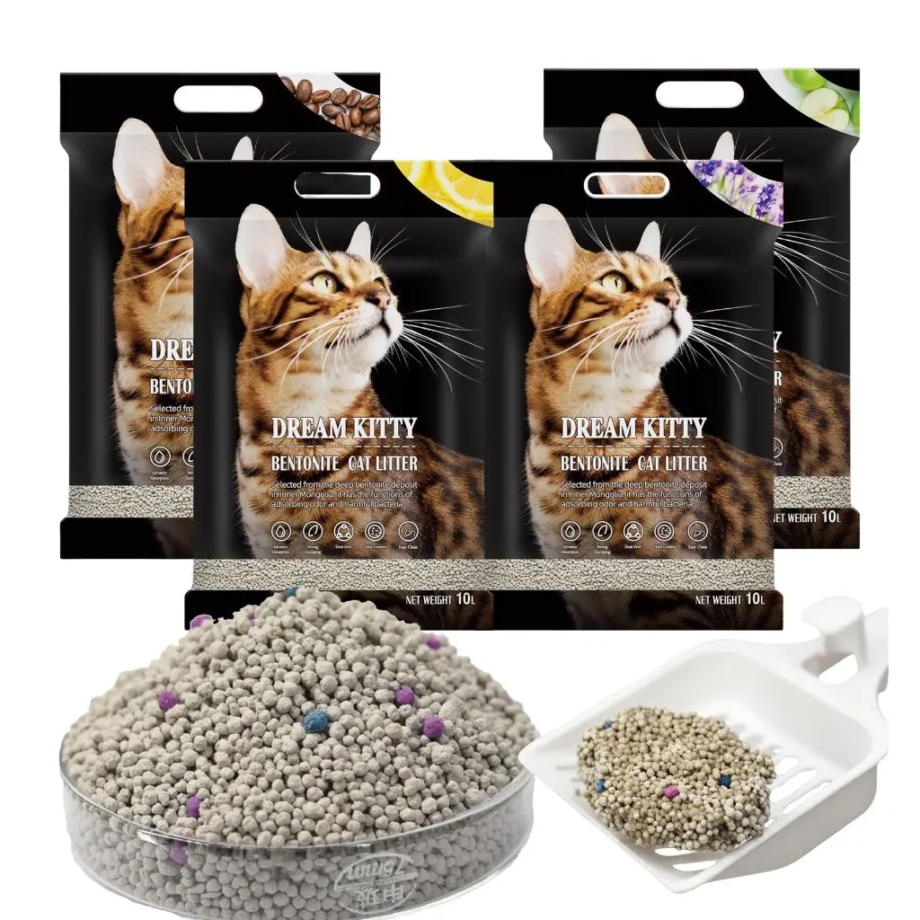 ODM/OEM Wholesale Colour Granule 100% Natural Mineral High Absorbency Dust Free Odor Control Ball Shaped Bentonite Cat Litter