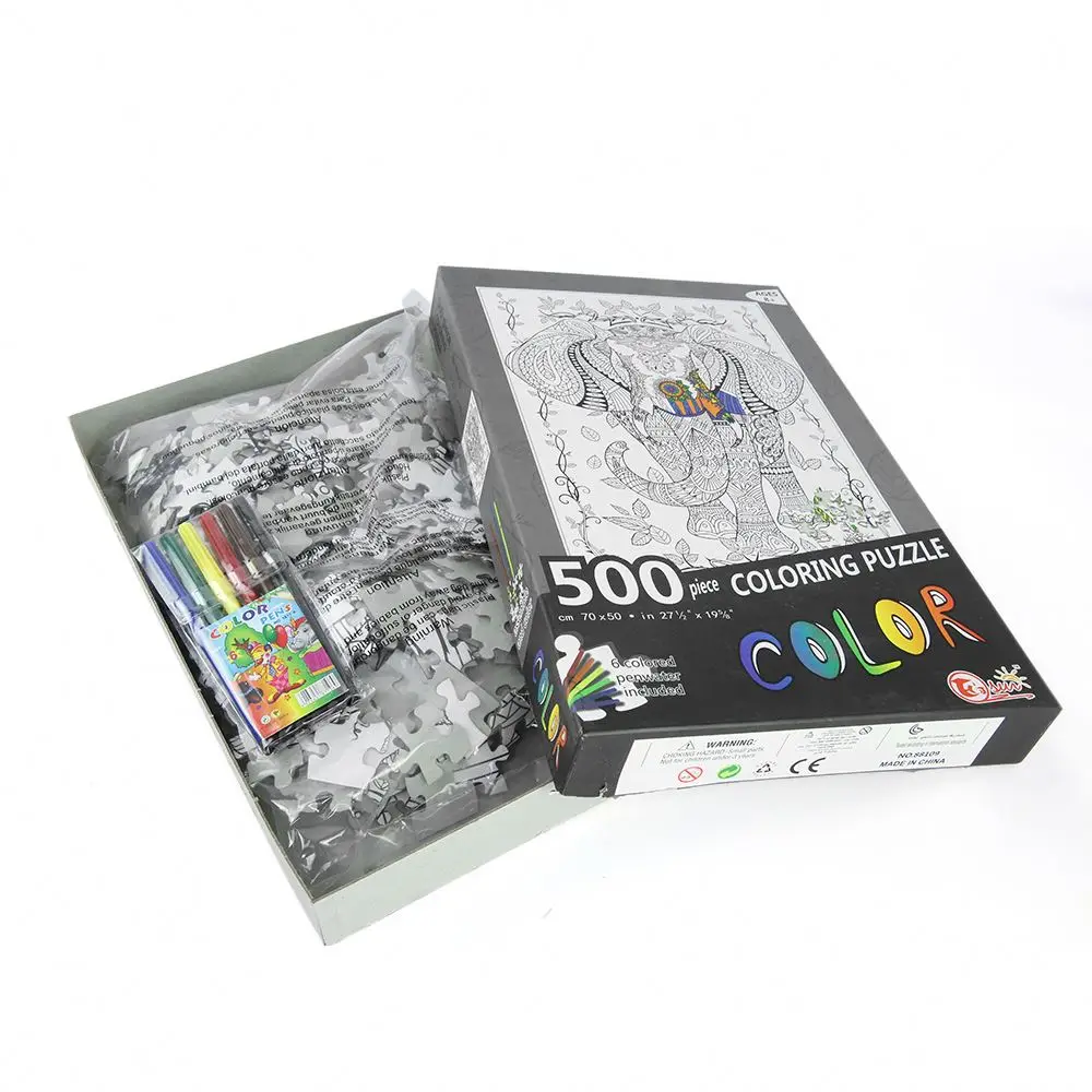 Custom unnique 500 pieces color paint elephant jigsaw puzzle