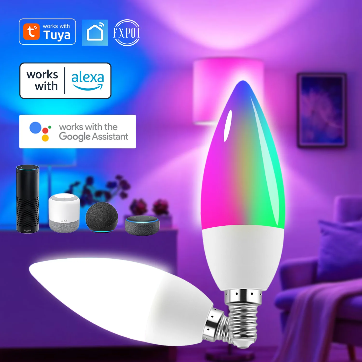 5 Вт Голосовое управление Alexa Google Tuya Smart Life E14 WiFi лампа светодиодные свечи умные лампы