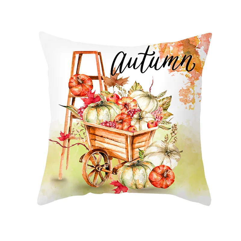 Orange Fall Throw Pillow Case 18x18 Inch Autumn Farmhouse Cute Pumpkin Hidden Zipper Thanksgiving Linen Cushion Covers