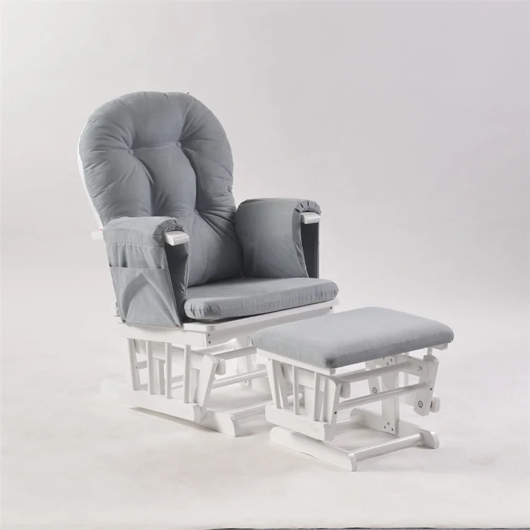 Grey Milk Color Rocking Breast Feeding Baby Sleeping Reclinable Glider Chair with Stool