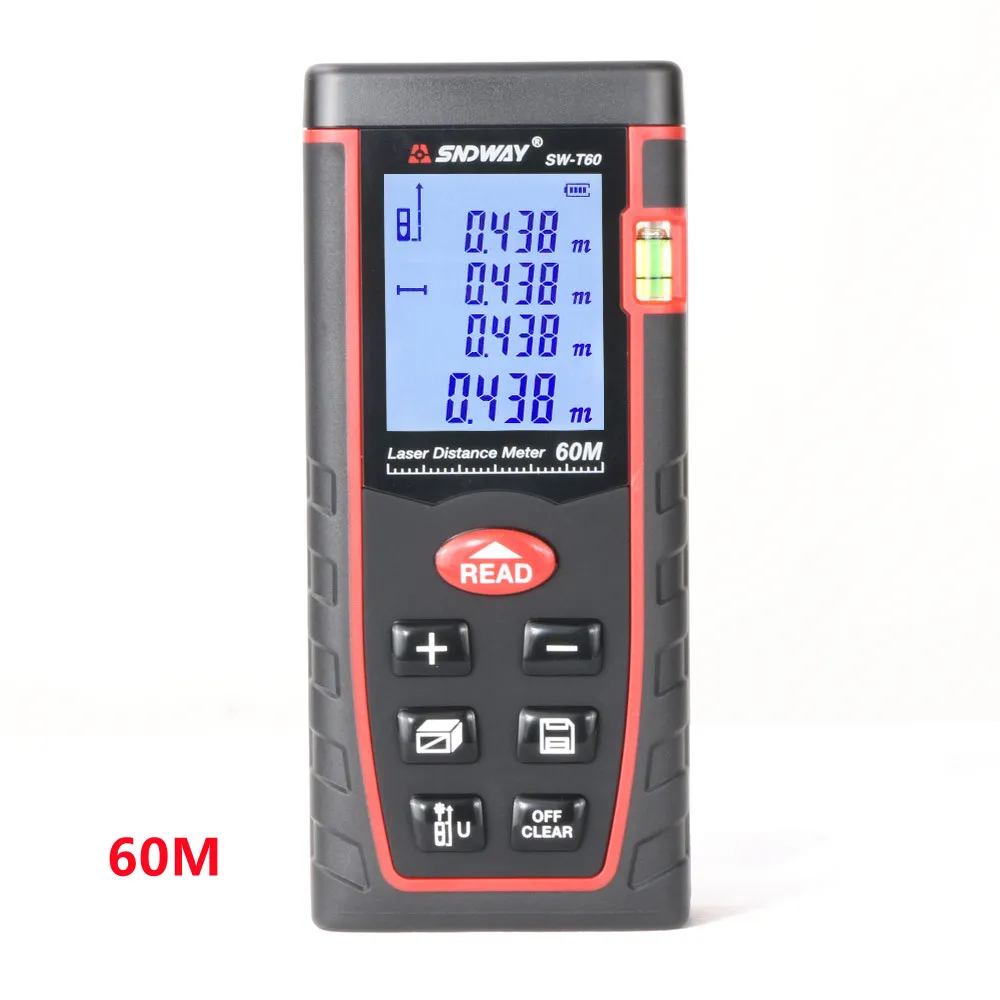SNDWAY SW-T60 Mini Handheld Laser Rangefinder sight Measure Tool Laser Distance Meter with LCD Backlight Digital Laser Distance