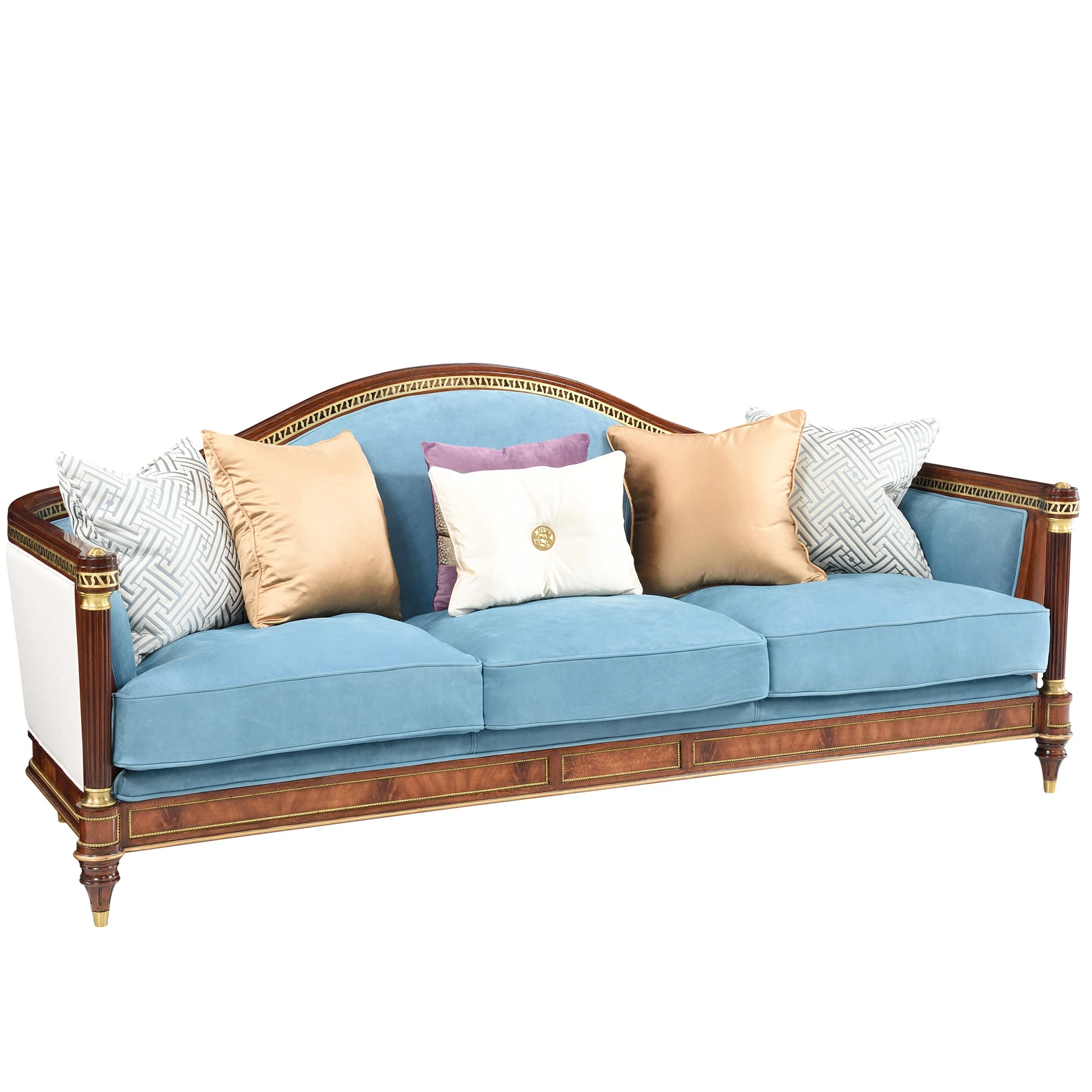 Hot Sale Leather Mahogany Wood Carving Classical Furniture European Luxury Antique Sofa Set Furniture