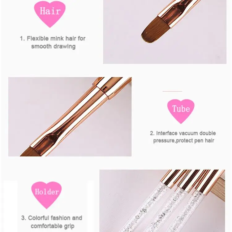 Private Label Oem Crystal 3D Acrylic Nail Brush With Different Sizes Custom Nail Art Brushes Set