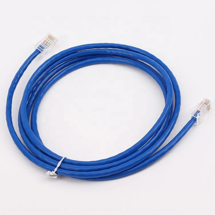 Blue Color Unbooted RJ45 CAT5e UTP Jumper Cable Pure Copper Conductor Without SR relief
