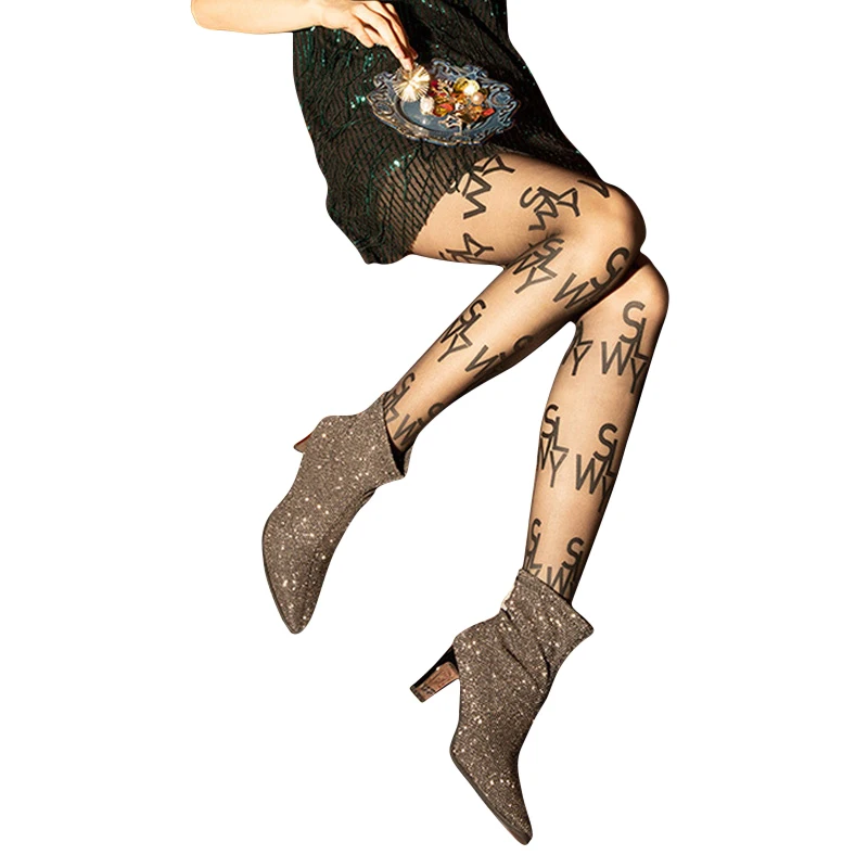 Custom Sex Ladies Women Printed Silk Pantyhose Letter Guccu Tights Fashion Mature Pantyhose Sexy Stockings Supplies