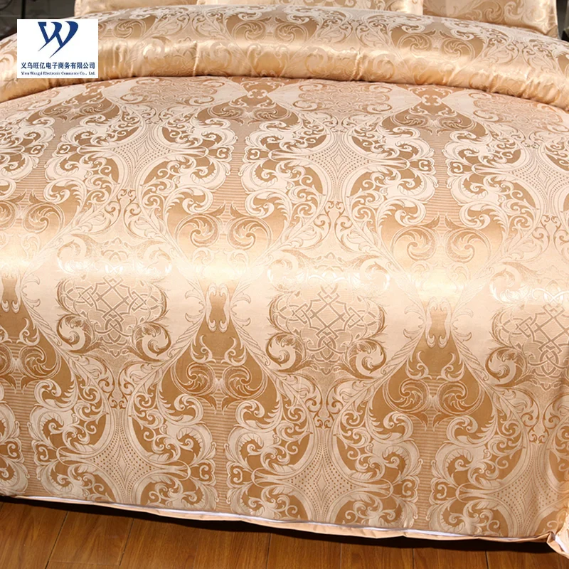 Classic European Style Silk Sheets Jacquard Gold Family Polyester Bedding Set