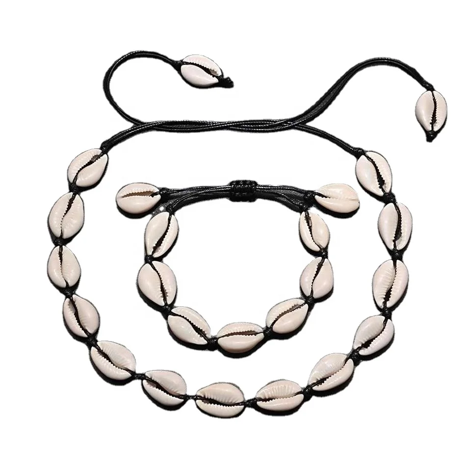 Women Shells Charms Jewelry Girl Friendship Gifts Handmade Necklaces Bracelets Set Natural Sea Conch Braid Chain Choker Bangles