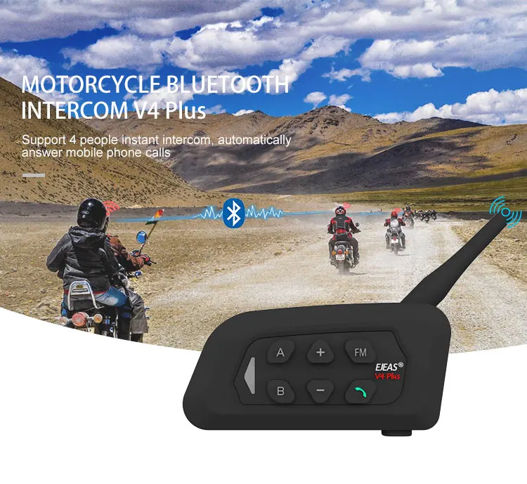 EJEAS V4 plus 4 riders group intercom bluetooth headset helmet motorcycle full duplex wireless communication