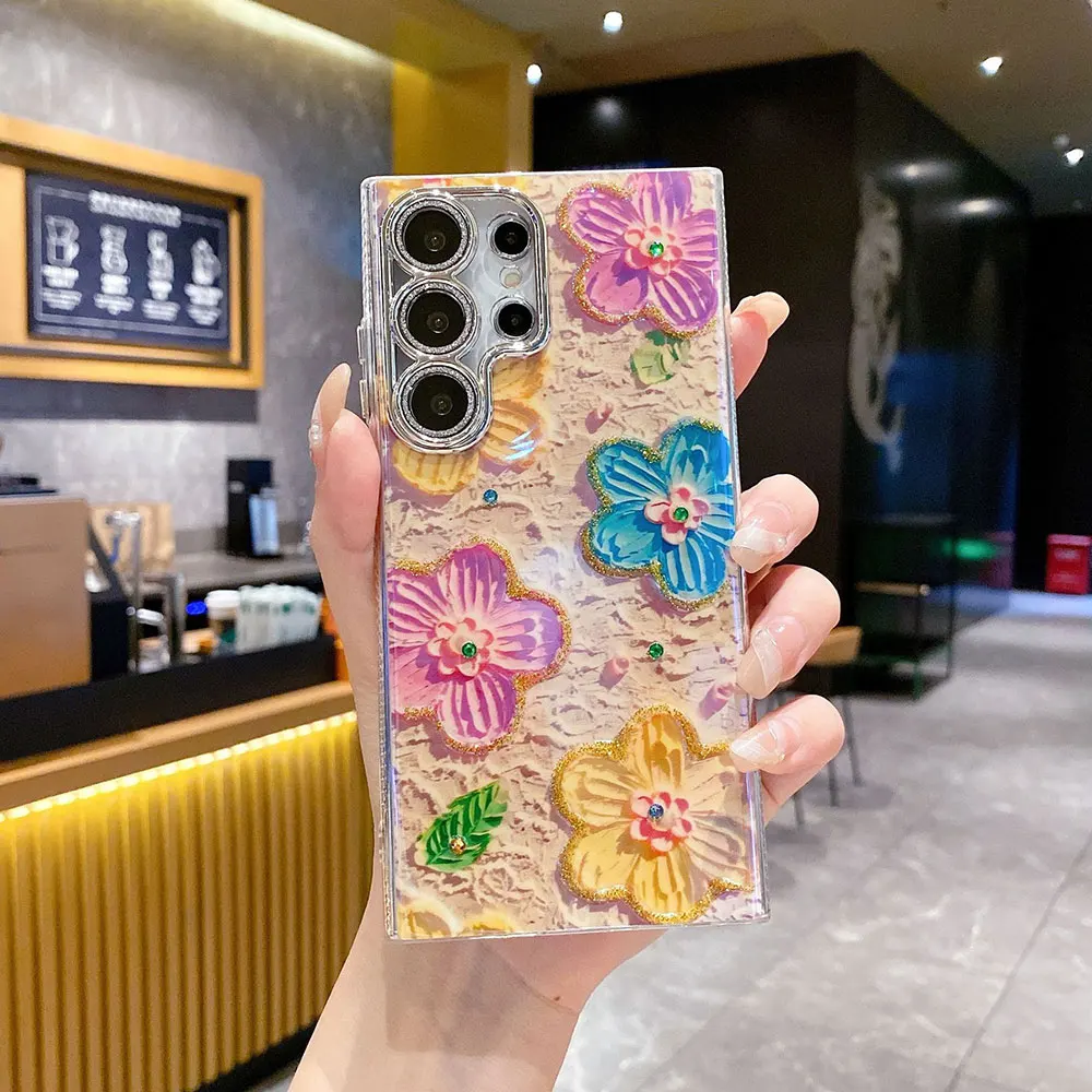 Laudtec Sjk947 Oil Painting Flower Phone Case Ladies Fashion Iphone Cases Luxury Cover For Samsung S25 S24 S23 Fe Plus Ultra