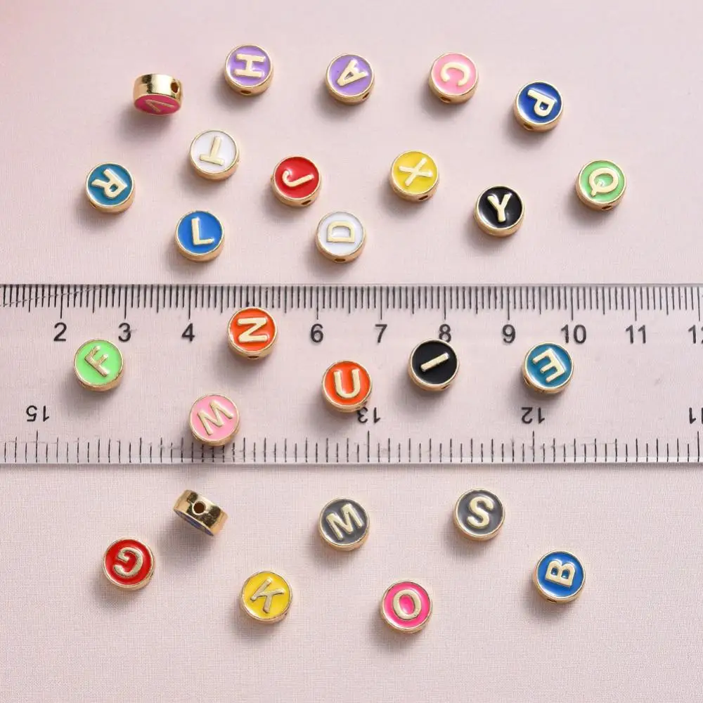  New Wholesale enamel alphabet beads DIY Zinc Alloy 8x4mm 26PCs/Bag
