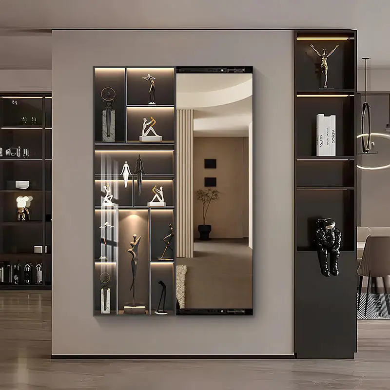 Glide and Illuminate Mirror Art Crystal Porcelain Wall Display High end push-pull mirror with nine fish and elk for beauty