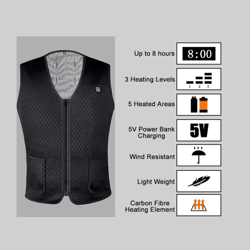 
5V Electric USB Rechargeable Battery Powered Warm Winter Outdoor Thermal Sport Motorcycle Hunting Heated Vest 