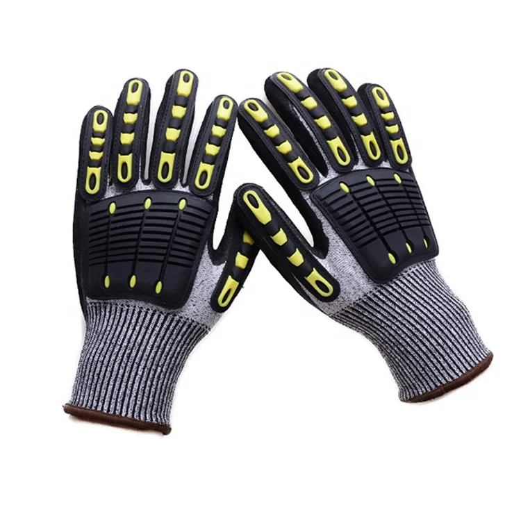 13 gauge cut level C black sandy palm coated safety gloves reinforced anti-collision TPR protective nitrile work gloves
