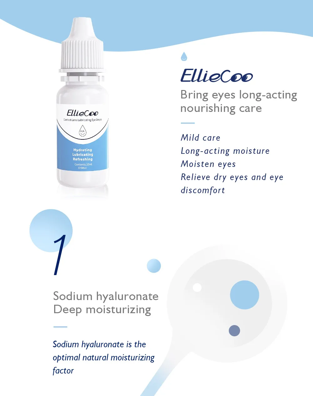 EllieCoo Sodium Hyaluronate Eye Care Solution Eyedrop Crystal Moisturizing Dry Eyes Drops