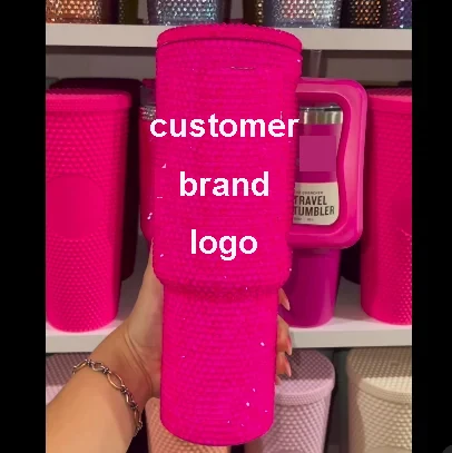 Bling Design Studded Rhinestone Diamond Cute Bling Straight Cup the Cow Pattern Water Bottle with Lid and Straws