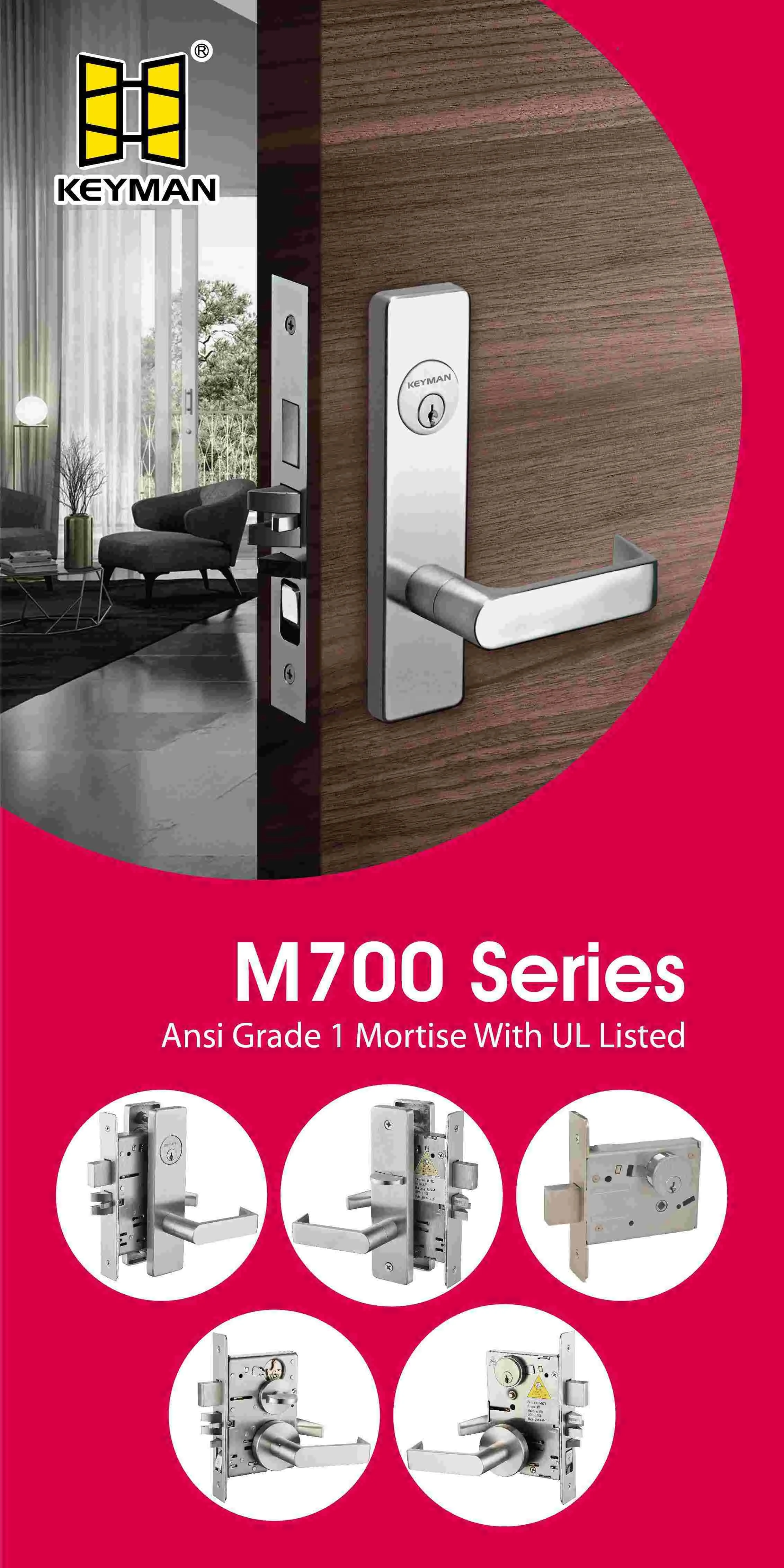 KEYMAN American ANSI Mortise Lock F05 Classroom can be Master Key Safety Door Handle Lock U.L Fire Rated 3H ANSI/BHMA Grade 1