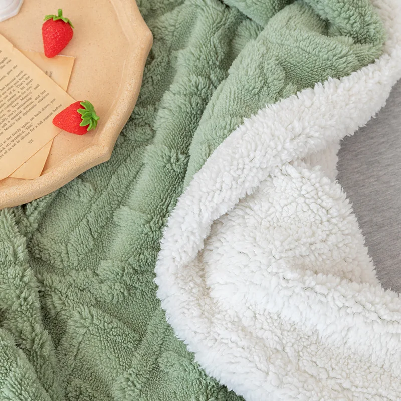 Solid Color Double Lambs Wool Blanket Large Easy Care Thickened Sherpa Fuzzy Chunky Knit Throw Sherpa Blanket