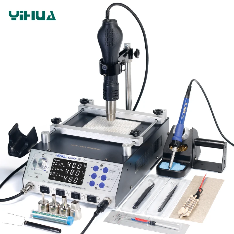 YIHUA 853AAA + многофункциональная станция предварительного нагрева паяльника для удаления горячего воздуха паяльная 80 Вт