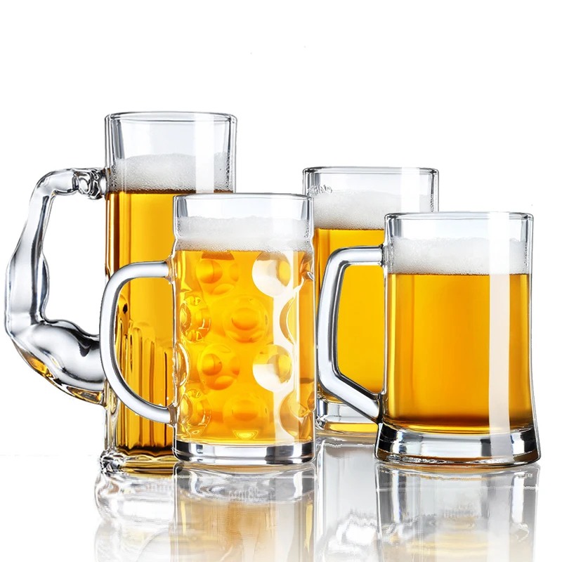 Classic Multiple Type Customized Sublimation Logo High Standard Thickened Crystal Pilsener Beer Cup Draft Beer Cup With Handle