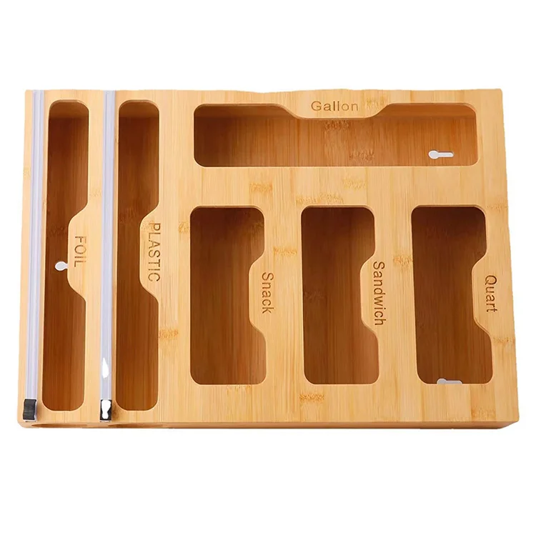 Kitchen Drawers Multifunction Bamboo Ziplock Bag Storage Organizer Square Ziplock Bag Storage Organizer Bamboo - 6 In 1 Wrap