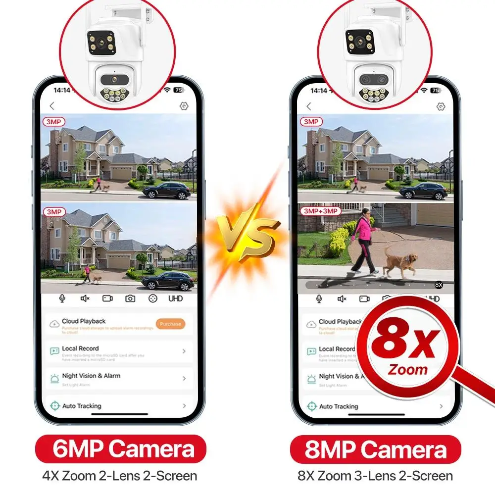 Regis 9MP 8X Optical Zoom Camera Outdoor Waterproof Wifi Cctv Ip Security Network Ptz Three Lens Icsee Wifi Camera