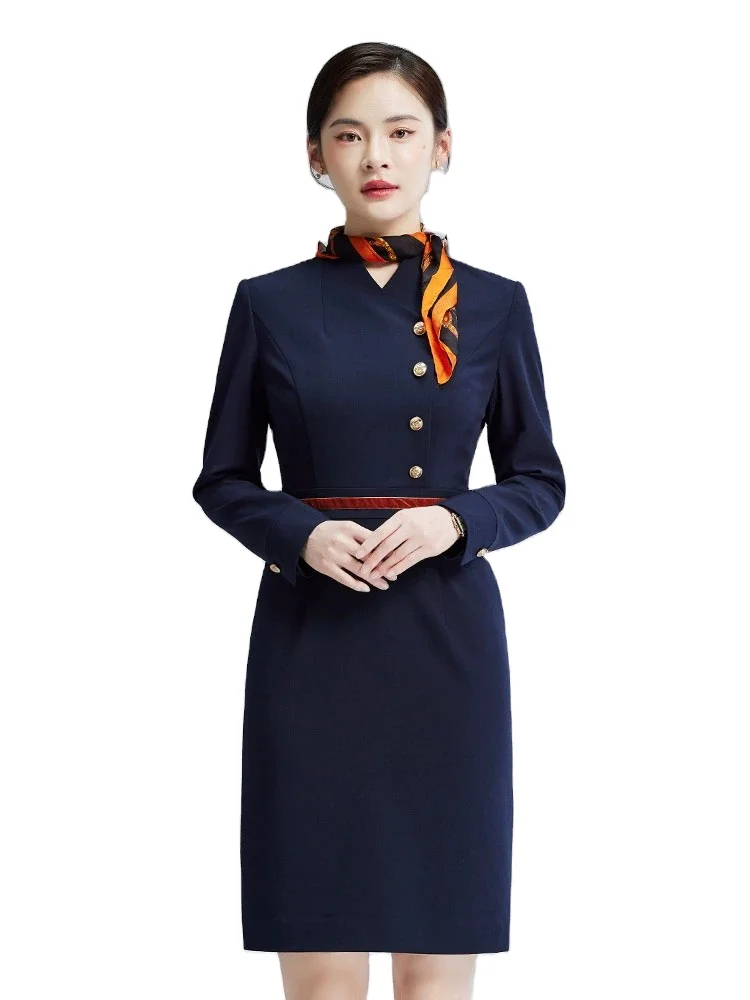 Custom High Quality Red Airline Uniform Flight Attendant Wear Air Pilot Stewardess Coat and Skirt Set For Stewardess
