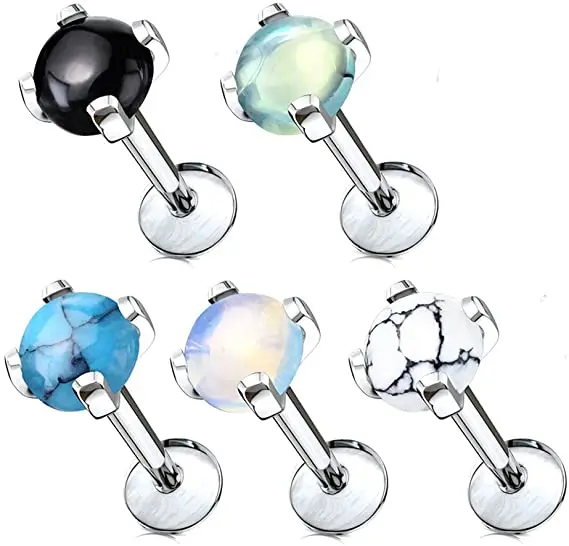 ASTM F136 titanium G23 Labret Opal Lip Rings For Piercing Body Jewelry