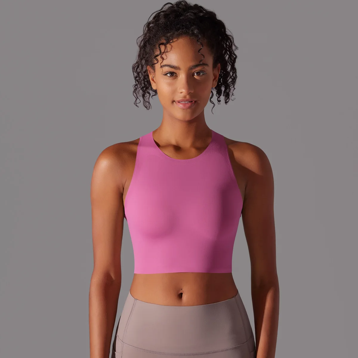 Aoyema Fashion Seamed Yoga Tank Top Racer Back Crop Tops Fashionable Shockproof Gym Training Fitness Sport Bras For Women