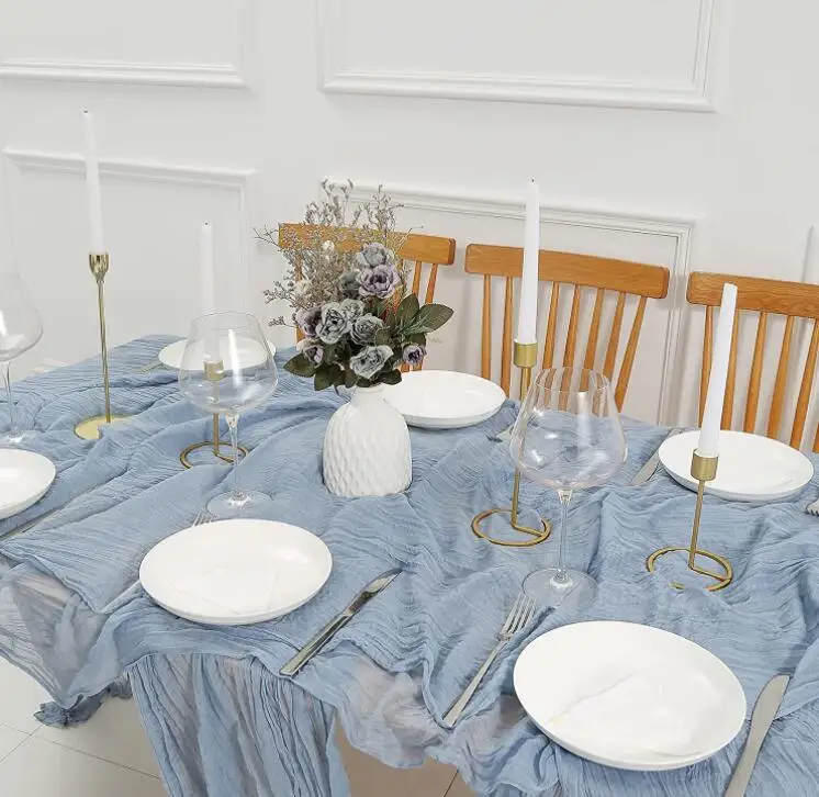 Dusty Blue Cheesecloth Table Runner 13.3ft Boho Gauze Cheese Cloth Table Runner Rustic Sheer Runner 160inch Long for Wedding