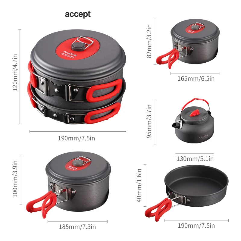 Kingpool Portable Outdoor Camping Non Stick Picnic Folding Travel Hiking Cookware Mess Kit Aluminum BBQ Cook Pot and Pans Set