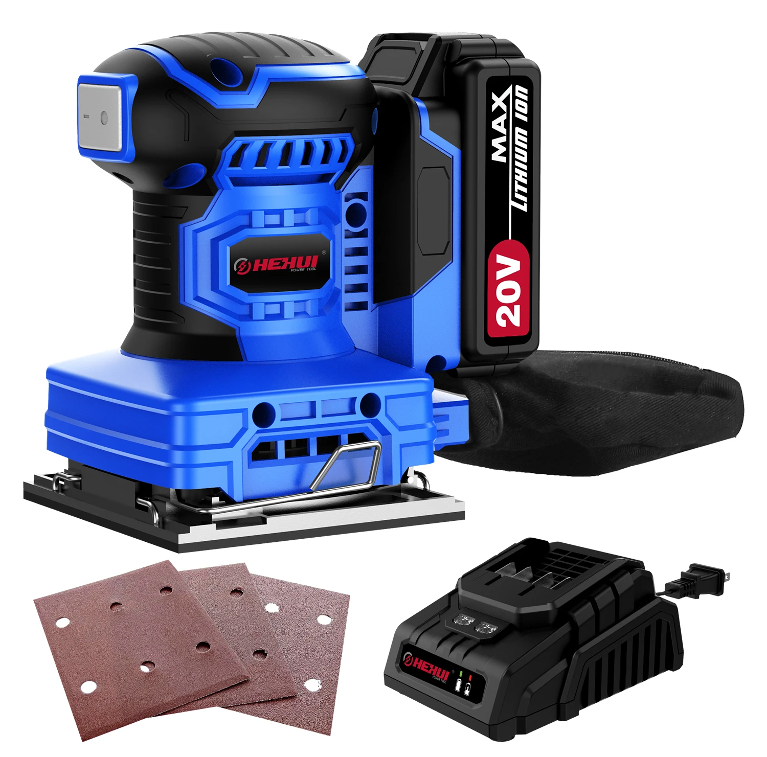 Hehui 20V Li-Ion Durable Mini Hand Grinder Sander Orbital Palm Cordless Mouse Sander Orbit Sander