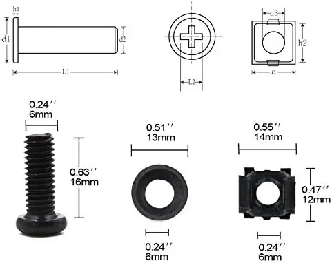 Factory M6 x 16mm Screws and Cage Nuts for Mount Rack   Shelf Cabinets Rack  Screw Cage Nut Black