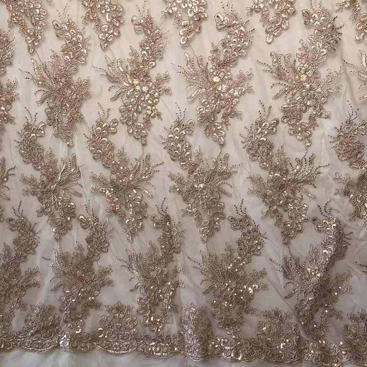 High end 3D mesh sequin embroidery fabric for wedding dress, 100% polyester embroidery fabric/