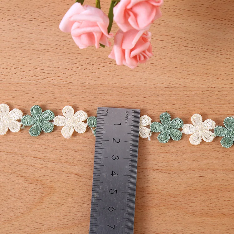 Wholesale 2cm Garment Accessory Floral Ribbon Trim Embroidered Lace Ribbon Flower Embroidery Lace Trim For Hair Ornament